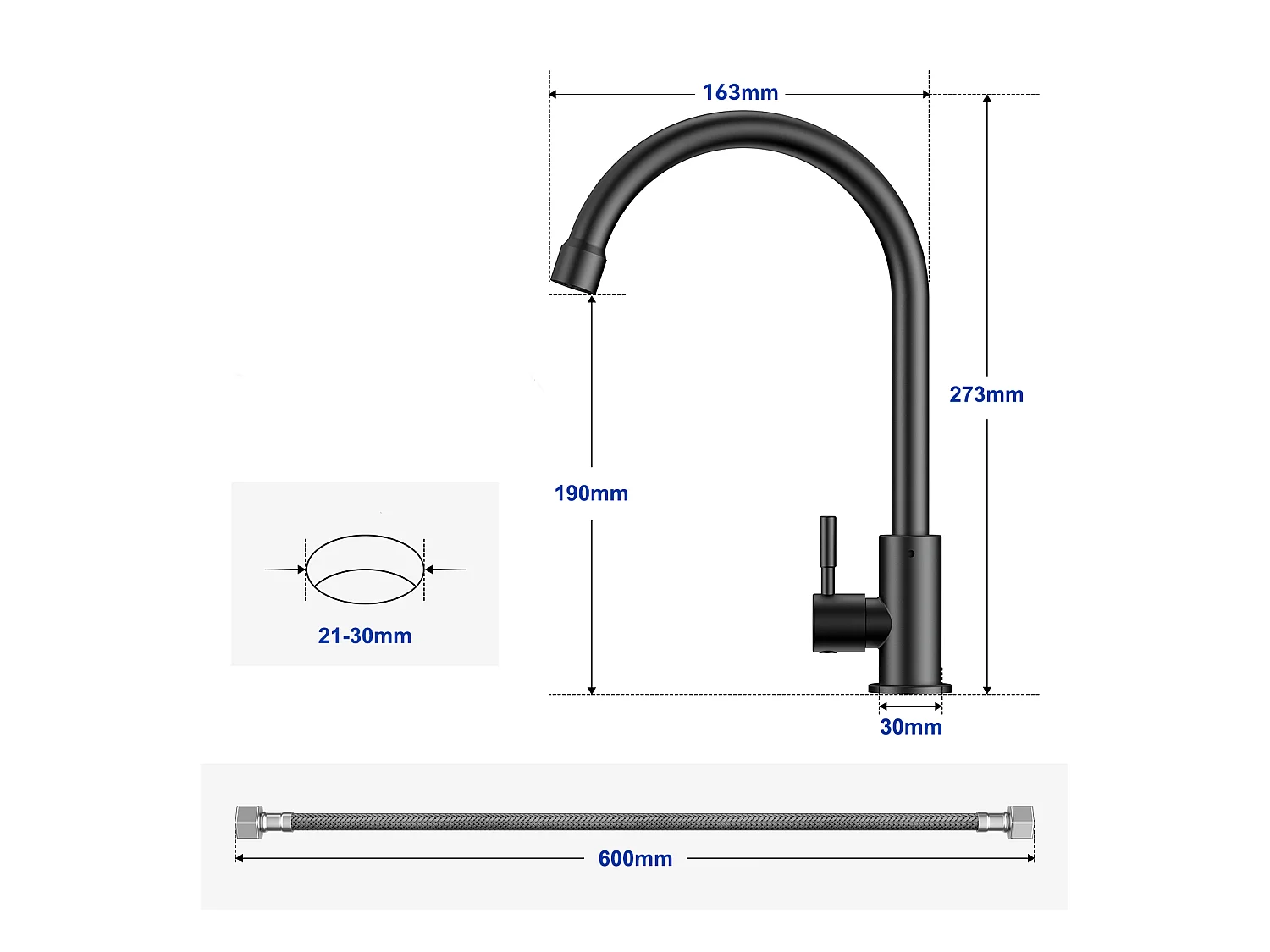 CECIPA MAX Évier de Cuisine 1 Bac Brossé Évier Inox 50*44CM + Robinet de Cuisine à eau Froide,Noir