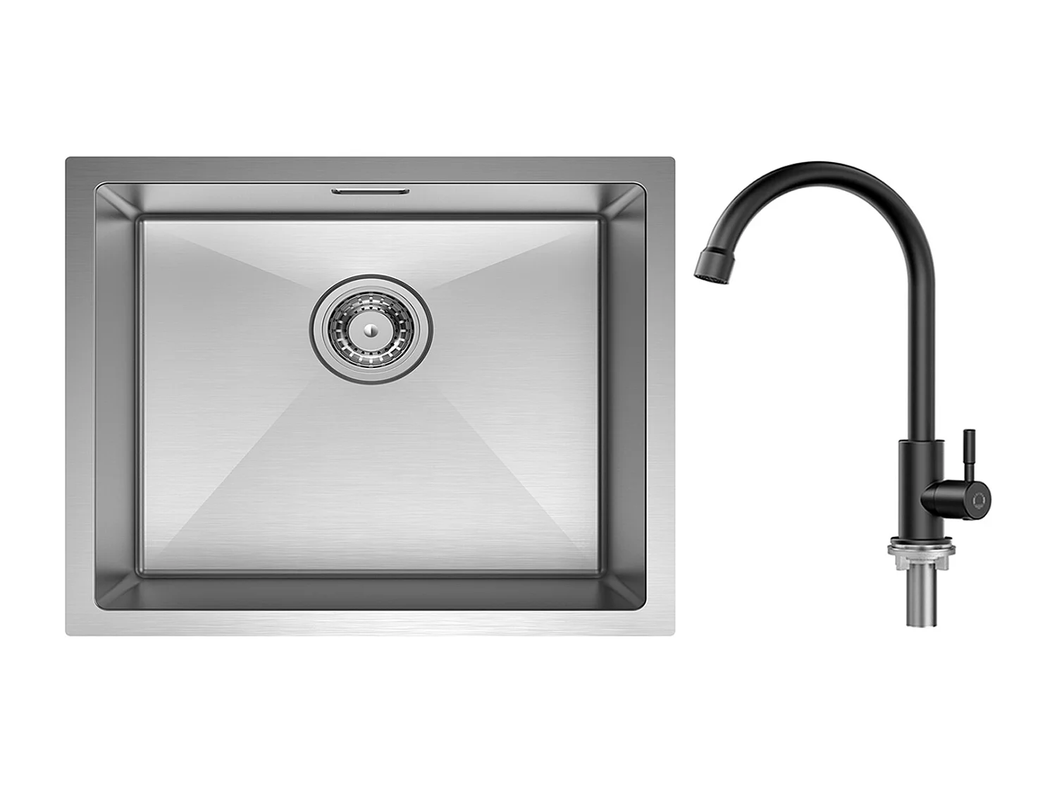 CECIPA MAX Évier de Cuisine 1 Bac Brossé Évier Inox 50*44CM + Robinet de Cuisine à eau Froide,Noir