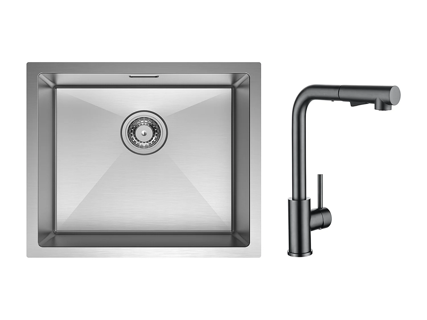 CECIPA MAX Évier de Cuisine 1 Bac Brossé Évier Inox 50*44CM + Mitigeur Cuisine Avec Douchette Extractible