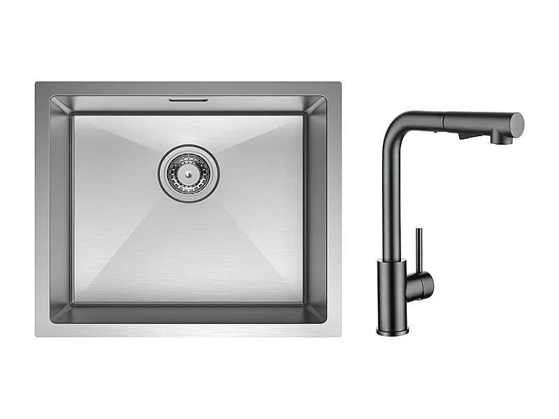 CECIPA MAX Évier de Cuisine 1 Bac Brossé Évier Inox 50*44CM + Mitigeur Cuisine Avec Douchette Extractible