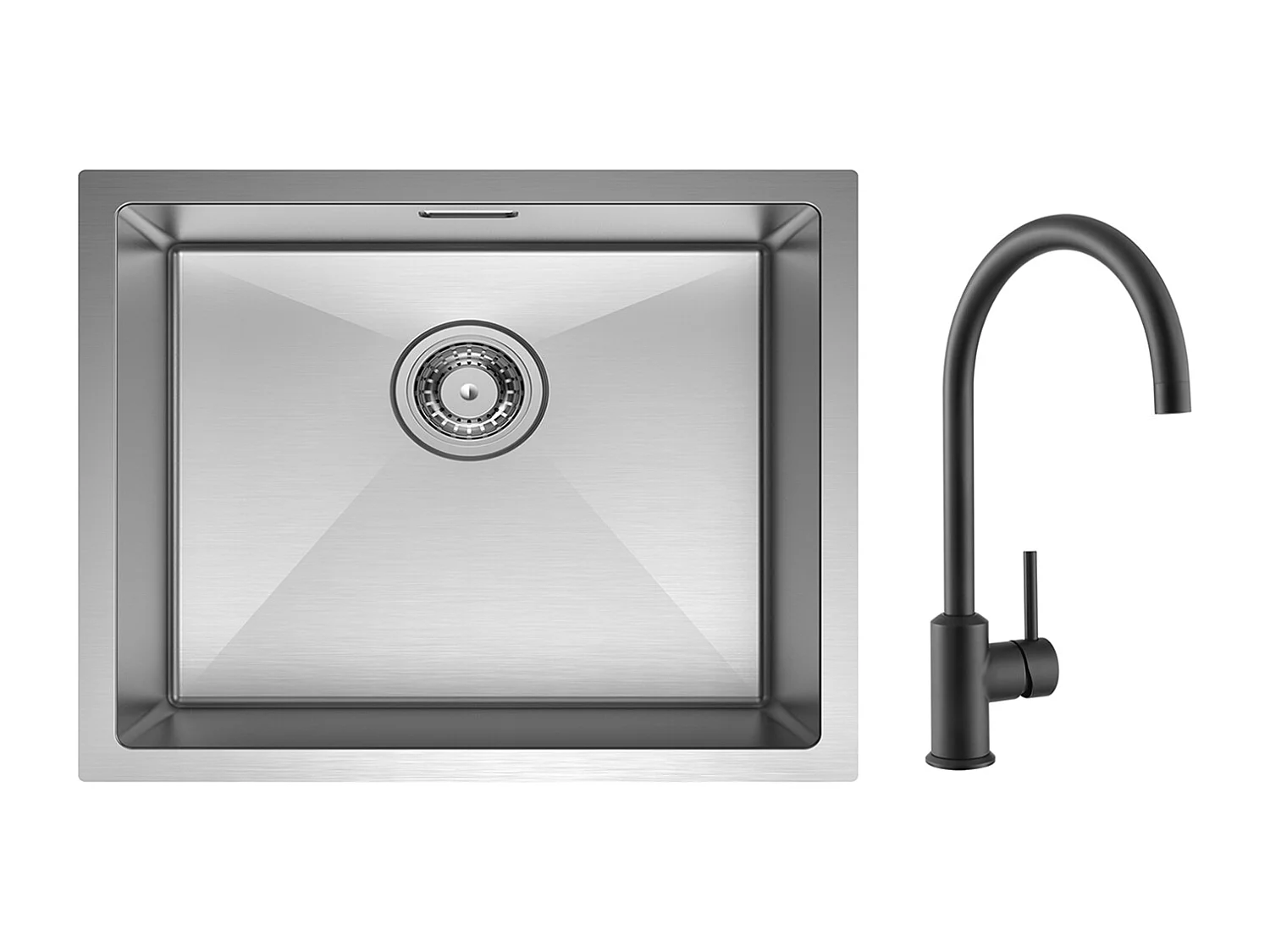 CECIPA MAX Aanrecht 1 Kom Geborsteld RVS Spoelbak 50*44CM + Zwarte RVS Keukenmengkraan