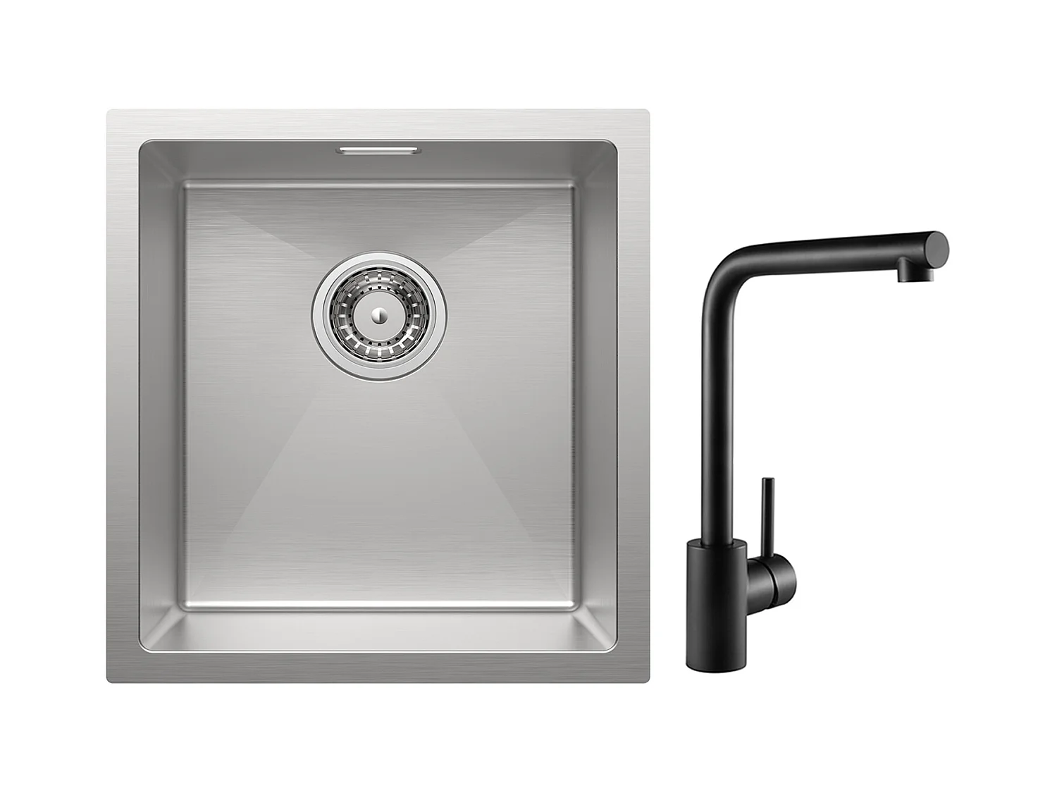 Cecipa MAX Einzelbecken Küchenspüle 40x44x19cm Edelstahlspüle gebürstet + 360° drehbare schwarze Spültischarmatur