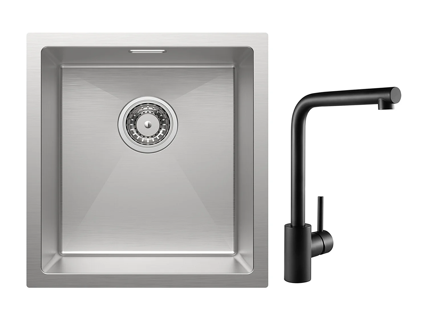 Lavello Cucina Cecipa MAX 1 Vasca 40x44x19 cm Lavello Acciaio Inox Spazzolato + Miscelatore Lavello Girevole 360° Nero