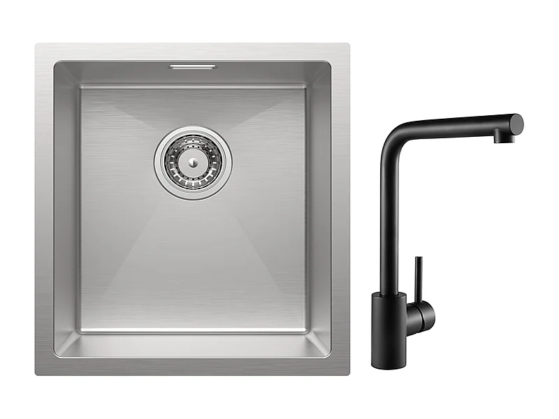 Cecipa MAX Évier de Cuisine 1 Bac 40x44x19 cm Évier Inox Brossé + Mitigeur de Evier Noir Rrotatif à 360 °