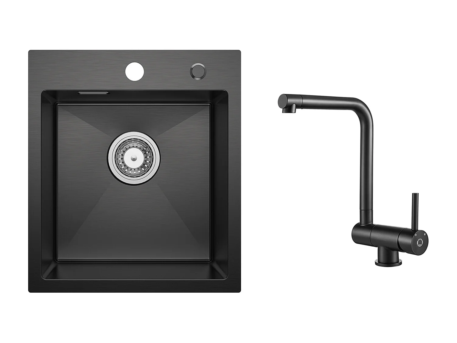 Evier Cuisine 1 Bac Noir Anthracite 40*45*19CM - Évier Inox Évier de Cuisine + Mitigeur de Cuisine Rabattable Noir