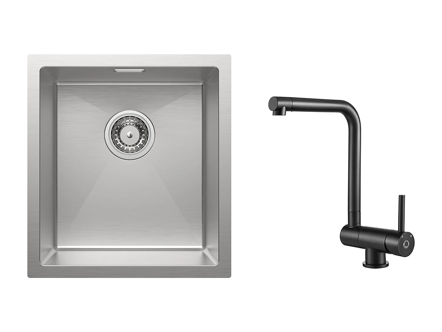 Cecipa MAX Évier de Cuisine 1 Bac 40x44x19 cm Évier Inox Brossé + Mitigeur de Cuisine Rabattable Noir