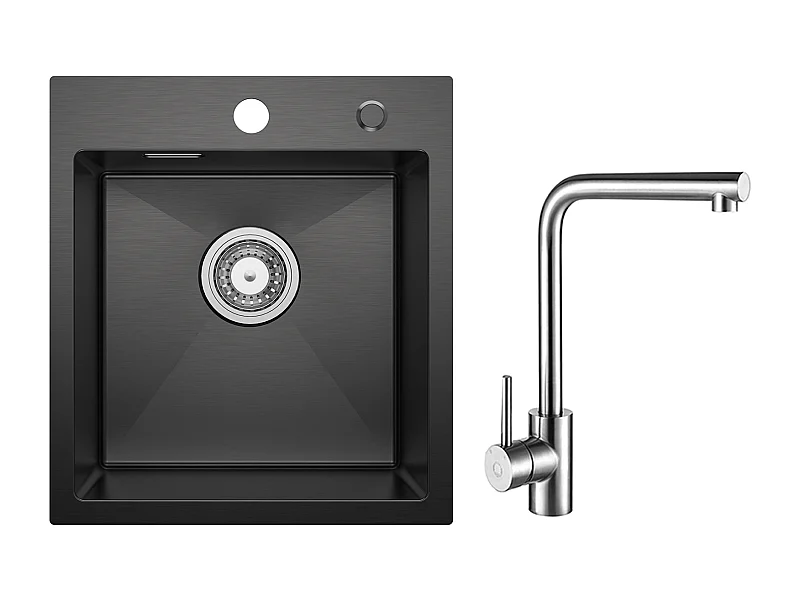 Küchenspüle 1 Becken Anthrazit Schwarz 40*45*19CM - Edelstahlspüle Küchenspüle + 360° Drehbarer Spültischmischer Gebürstet