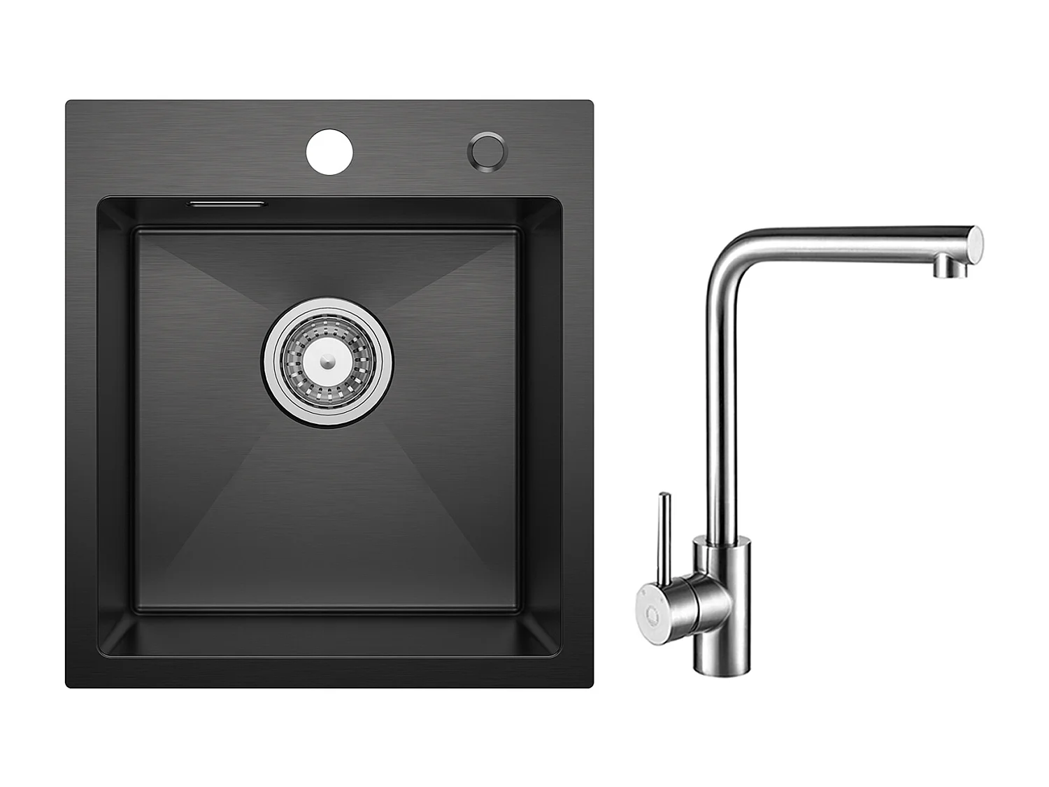 Evier Cuisine 1 Bac Noir Anthracite 40*45*19CM - Évier Inox Évier de Cuisine + Mitigeur de Evier Rrotatif à 360 ° Brossé