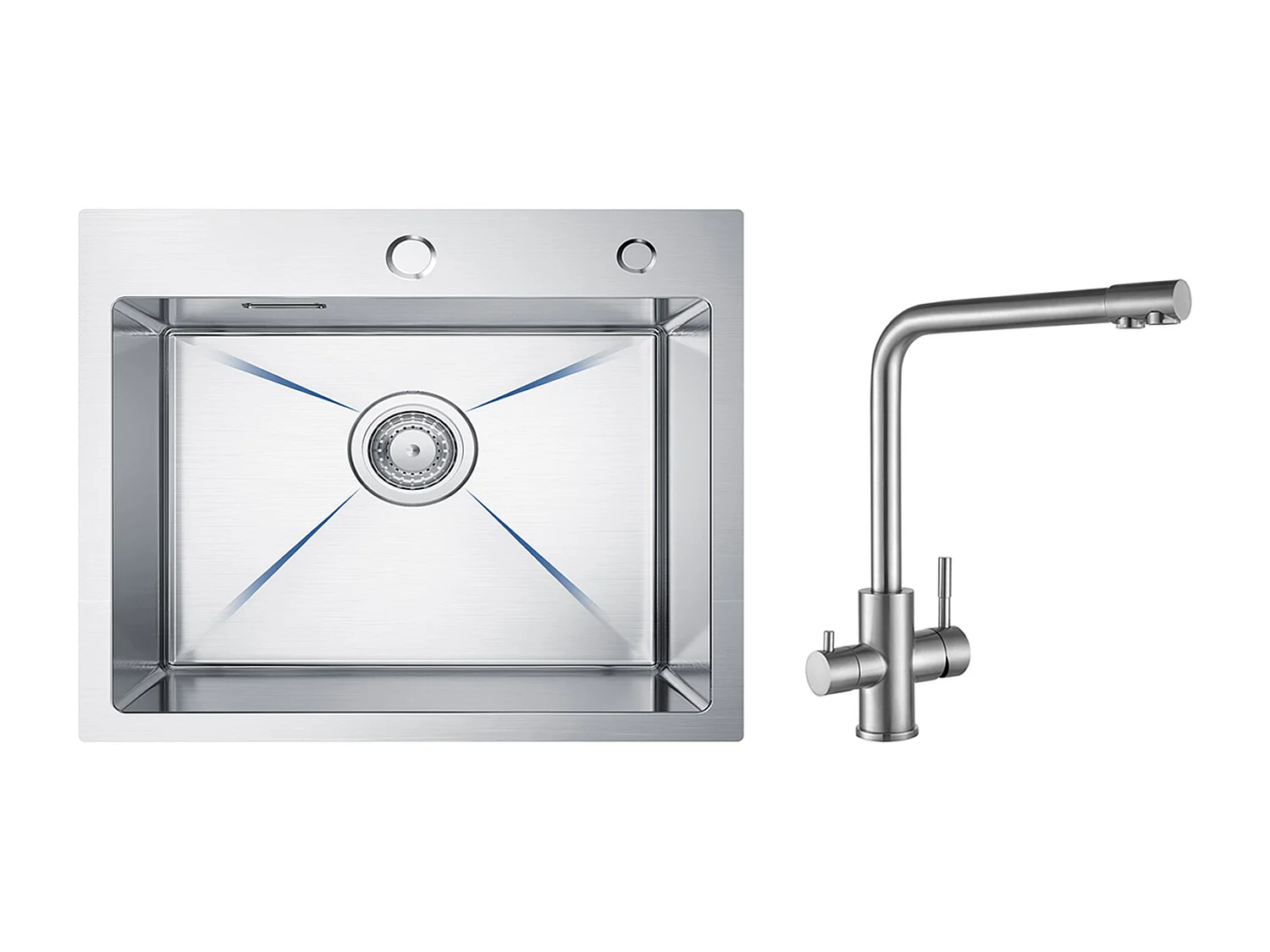 CECIPA MAX Évier Cuisine 1 Bac 50×45×18.5CM Évier Inox Brossé + Mitigeur Cuisine pour Sstème D'osmose