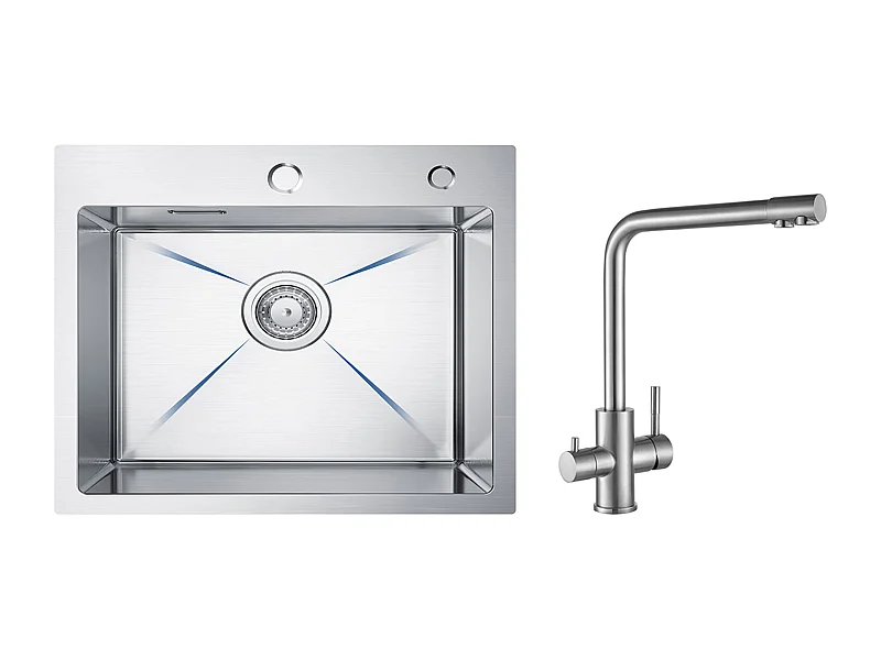 CECIPA MAX Évier Cuisine 1 Bac 50×45×18.5CM Évier Inox Brossé + Mitigeur Cuisine pour Sstème D'osmose