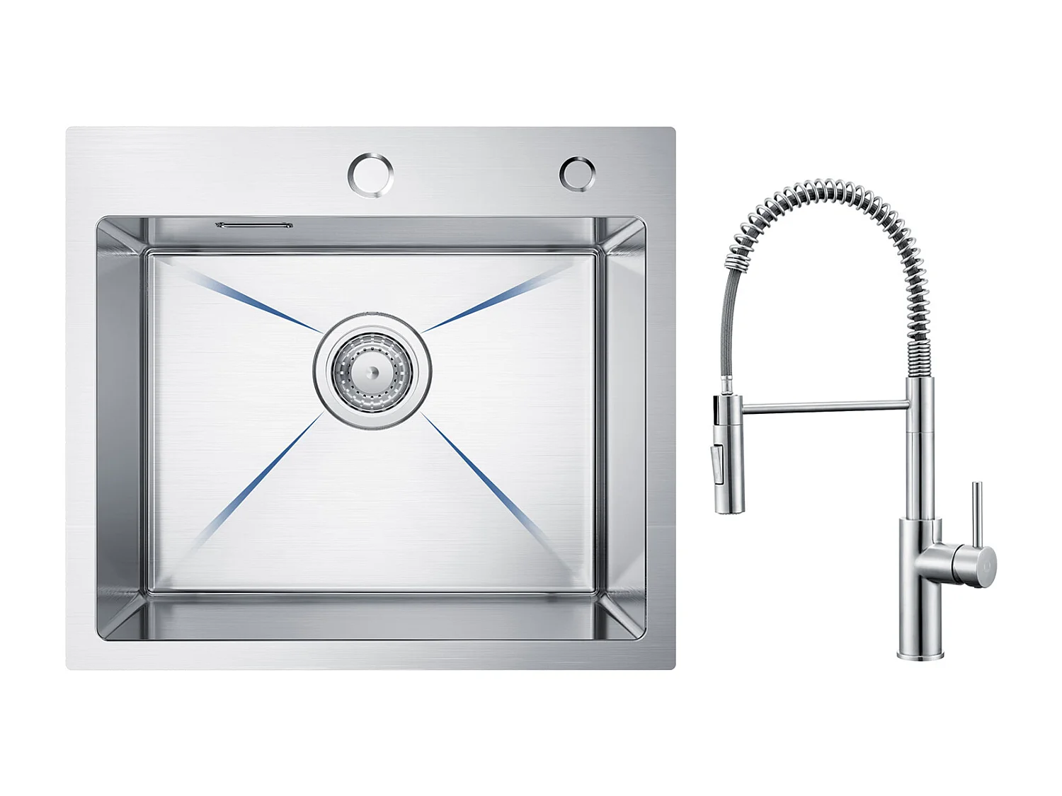 Cecipa max roestvrijstalen spoelbak 1 bak keukenspoelbak 50 × 45 cm geborstelde spoelbak + geborstelde veer keukenmengkraan met uittrekbare sproeier