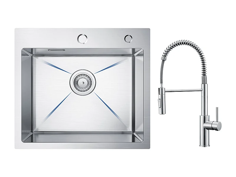 Lavello Cucina Cecipa max Inox Lavello Cucina 1 Vasca 50×45 cm Lavello Cucina Spazzolato + Miscelatore Cucina Primavera Spazzolato con Doccetta Estraibile