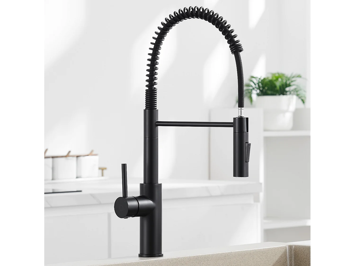 Cecipa max Noir Mitigeur de Cuisine à Ressort avec Douchette Extensible, Robinet de Evier Rotatif à 360°, Mitigeur Ressort avec 2 Fonctions,EU Modèle