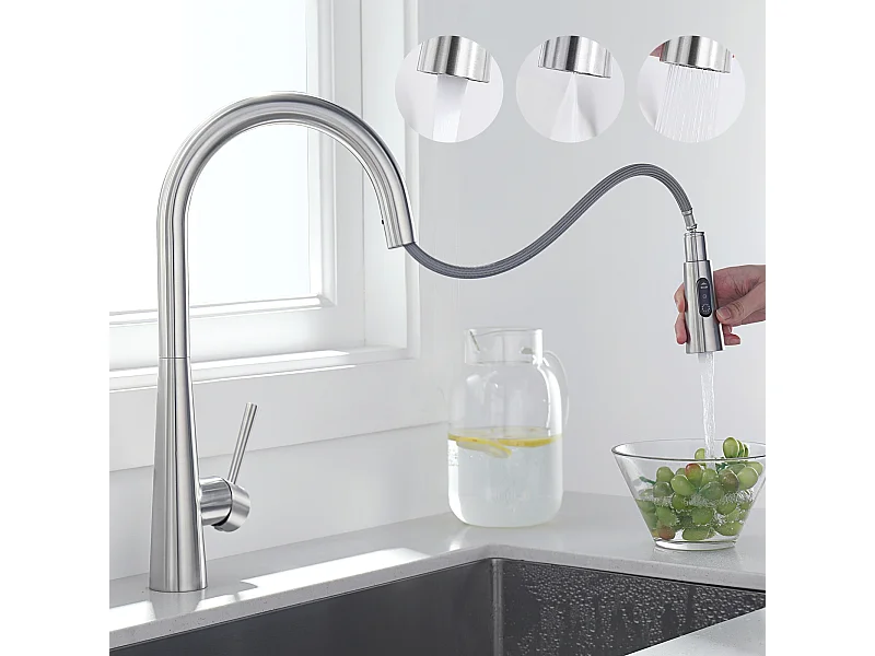 Mitigeur de Cuisine Brossé avec 3 Modes Jets Eau, Cecipa max Robinet Evier Haute Qualité 360 Rotatif, Mitigeur avec Douchette Extractible,EU Modèle