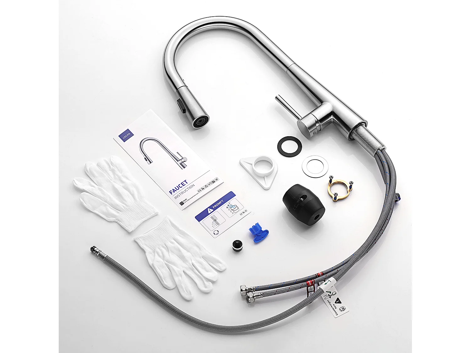 Gebürsteter Küchenmischhahn mit 3 Wasserstrahlmodi, Cecipa max Hochwertiger 360° drehbarer Spültischhahn, Mischbatterie mit ausziehbarer Brause, EU-Modell