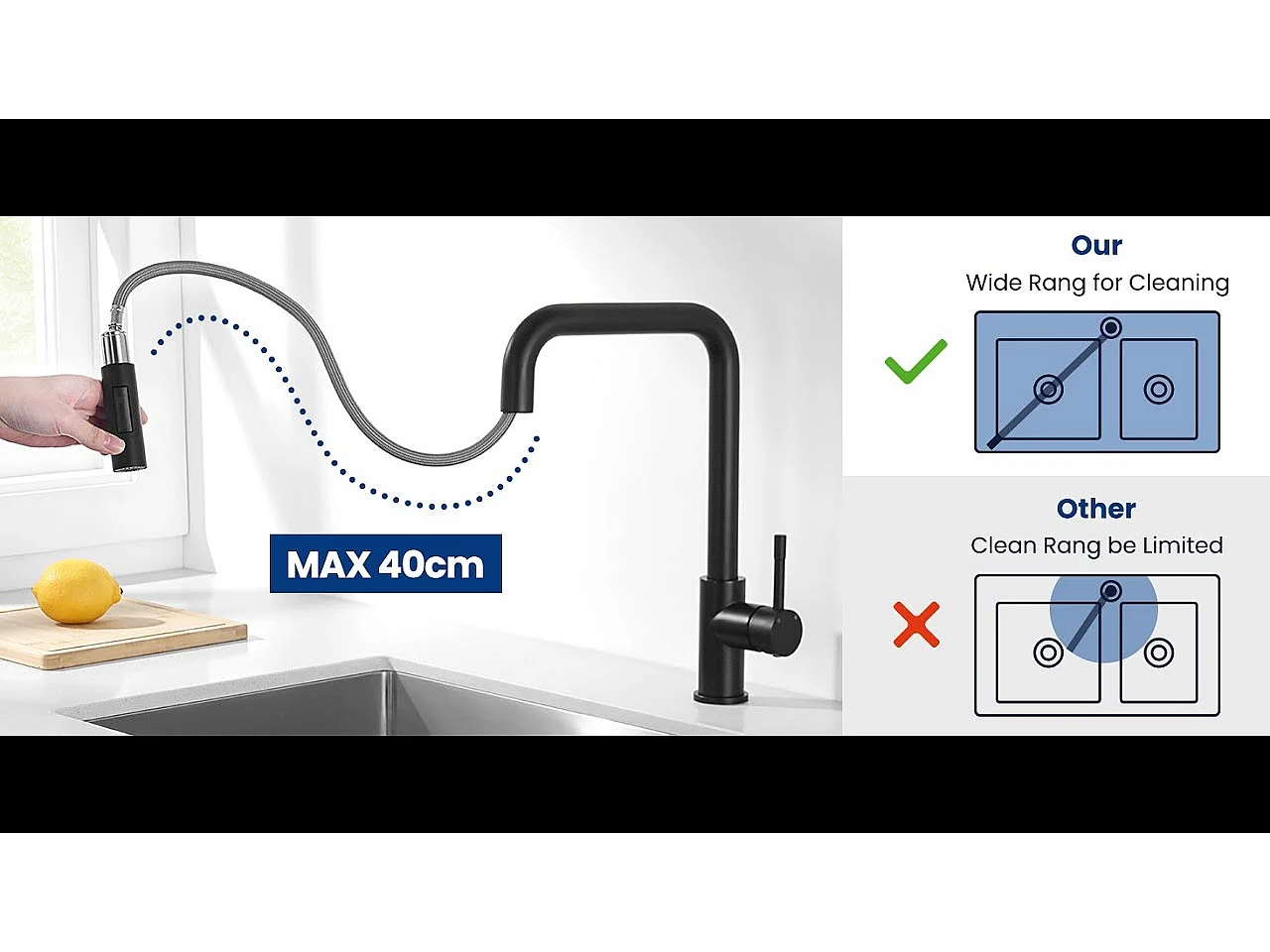 2PCS Cecipa MAX Robinet Douchette Noir Mitigeur de Cuisine avec Douchette Extractible Mitigeur Évier avec 2 Modes de Sortie D'eau