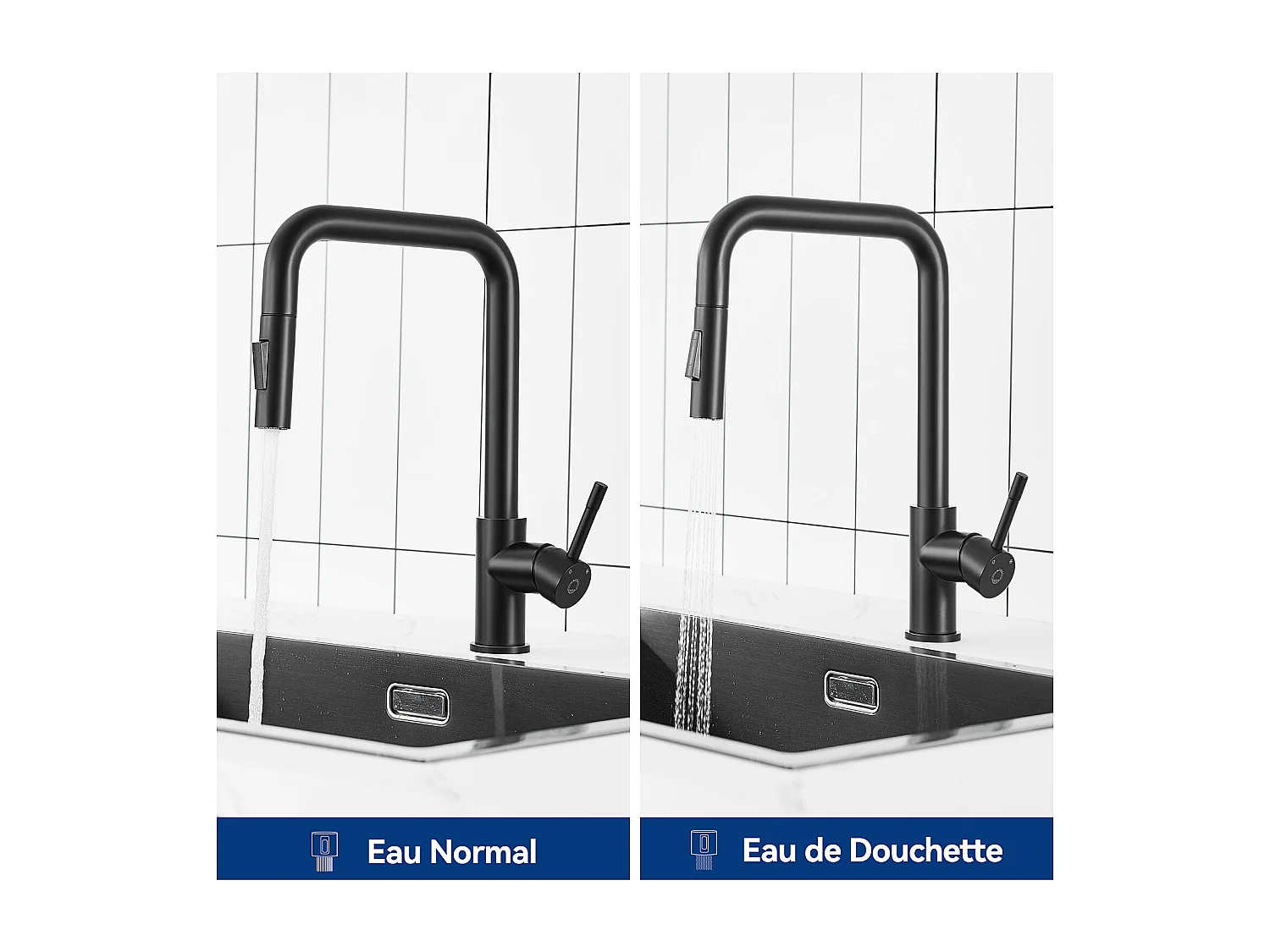 2PCS Cecipa MAX Robinet Douchette Noir Mitigeur de Cuisine avec Douchette Extractible Mitigeur Évier avec 2 Modes de Sortie D'eau