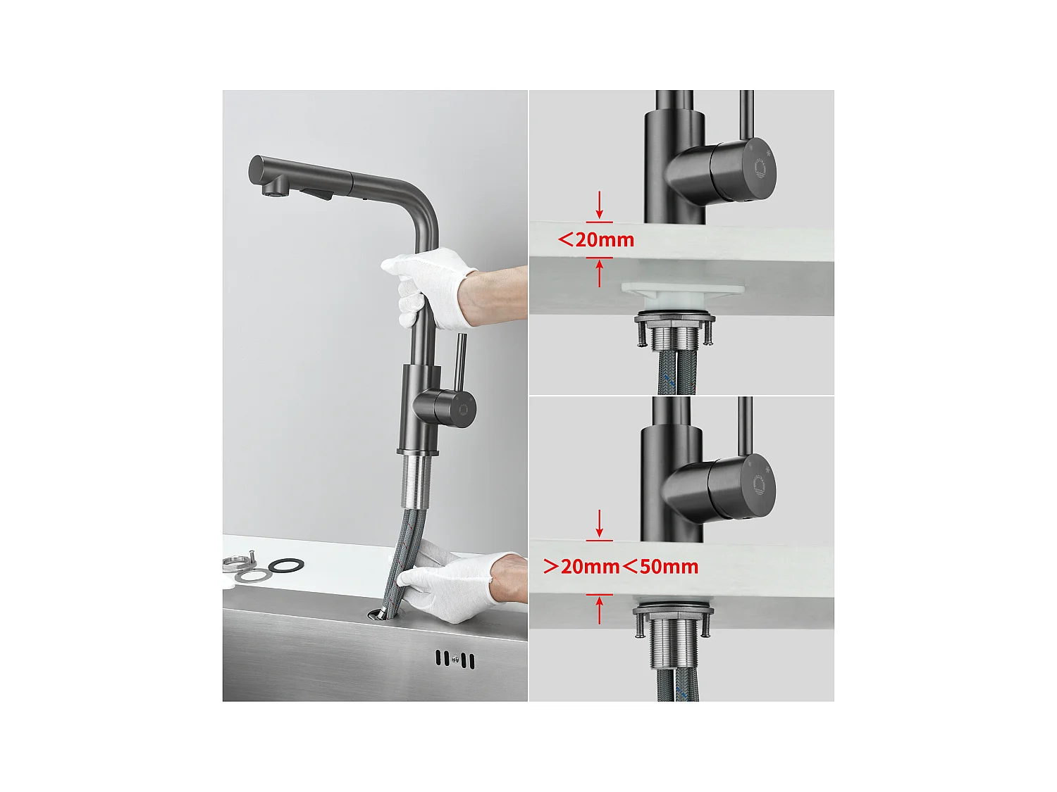 Cecipa max Miscelatore Cucina con Doccetta Estraibile Rubinetto Cucina con 2 Tipi di Getti Miscelatore Lavello in Acciaio Inox, Grigio Nero, Modello EU