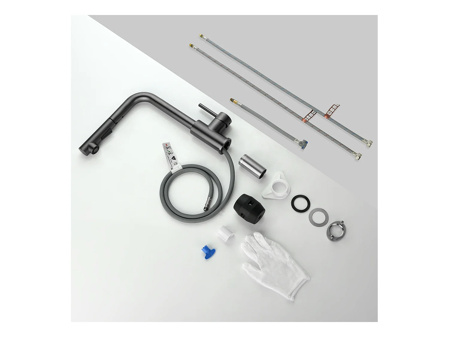 Cecipa max Miscelatore Cucina con Doccetta Estraibile Rubinetto Cucina con 2 Tipi di Getti Miscelatore Lavello in Acciaio Inox, Grigio Nero, Modello EU