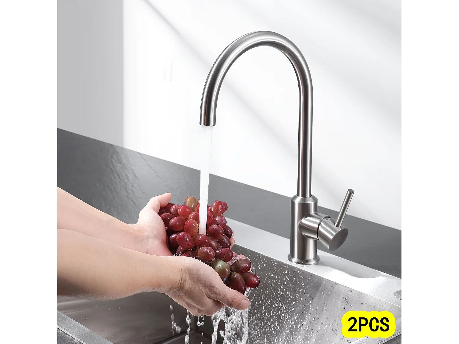 Cecipa max 2PCS Robinet de Cuisine Mitigeur de Cuisine Rotatif à 360°Mitigeur Évier à Eau Froide et Chaude avec Barboteur démotable, Brossé,EU Modèle