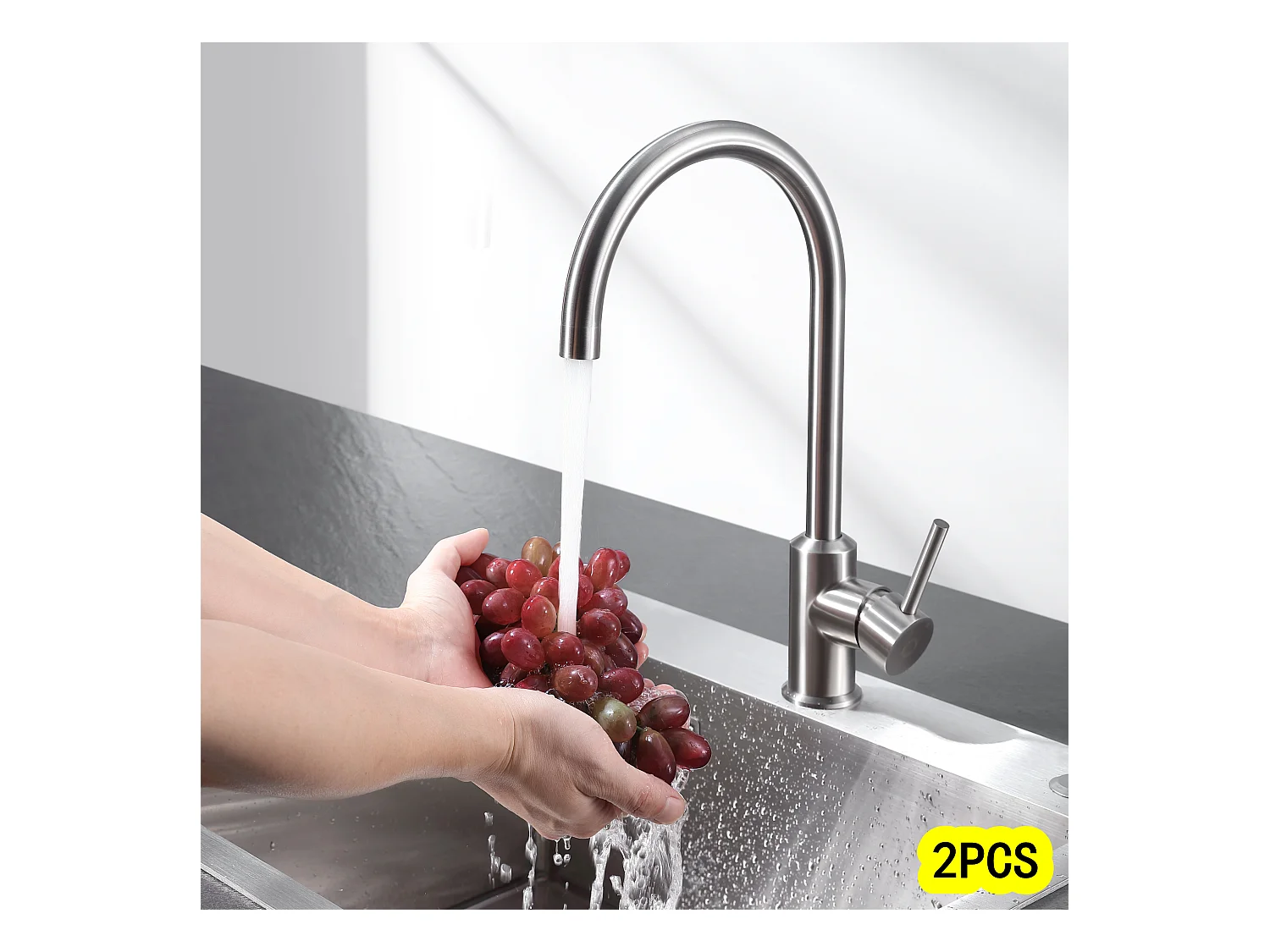 Cecipa max 2PCS Robinet de Cuisine Mitigeur de Cuisine Rotatif à 360°Mitigeur Évier à Eau Froide et Chaude avec Barboteur démotable, Brossé,EU Modèle