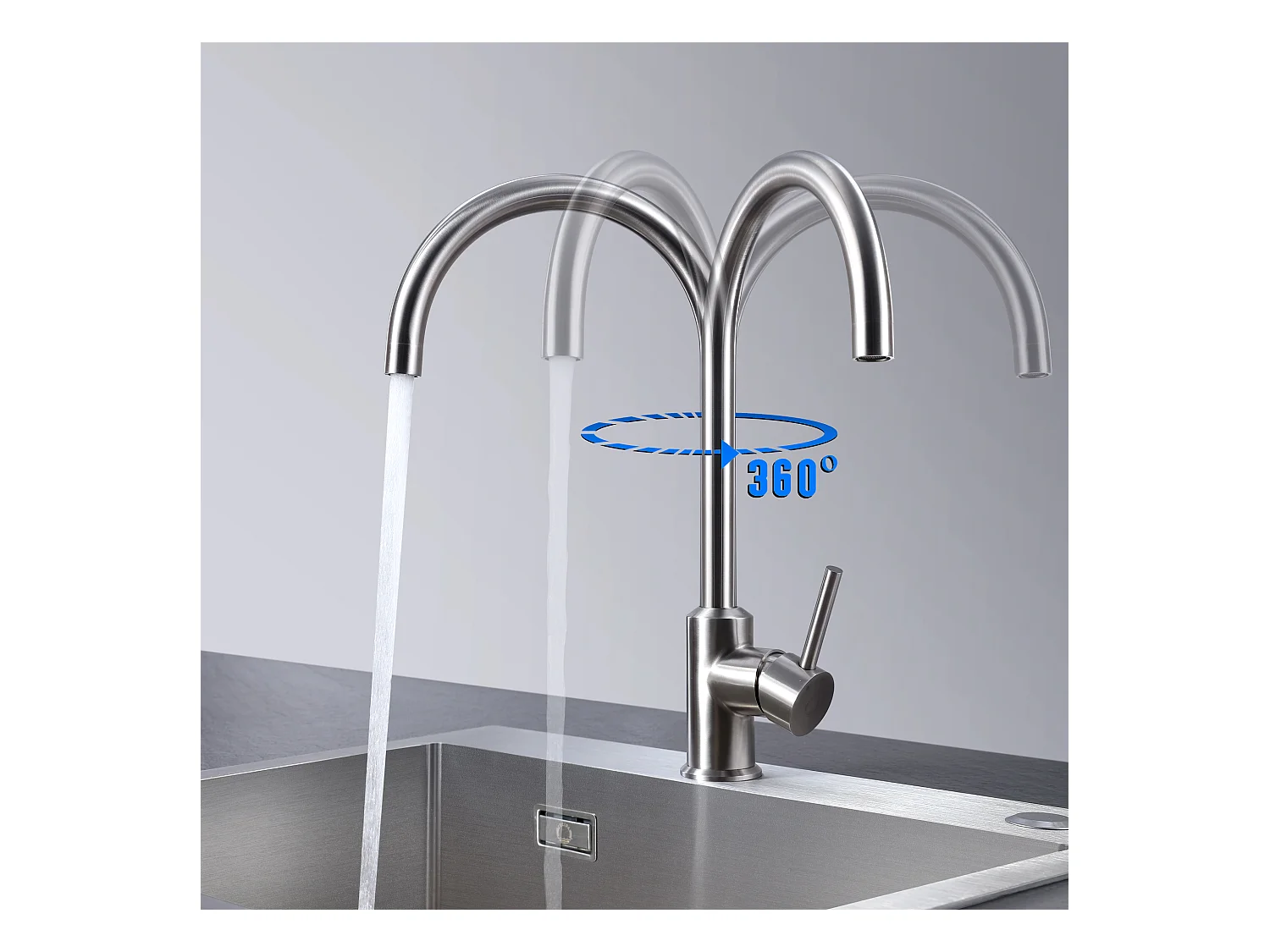 Cecipa max 2PCS Küchenarmatur 360° Drehbar Küchenarmatur Kalt- und Warmwasser Spültischarmatur mit Abnehmbarem Sprudelwasserhahn, Gebürstet, EU-Modell