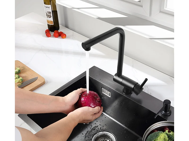 Cecipa max Robinet de Cuisine Rabattable, Mitigeur Evier Pliable en Acier Inoxydable devant Fenêtre, Robinet Évier Pivotant à 360º - Noir,EU Modèle