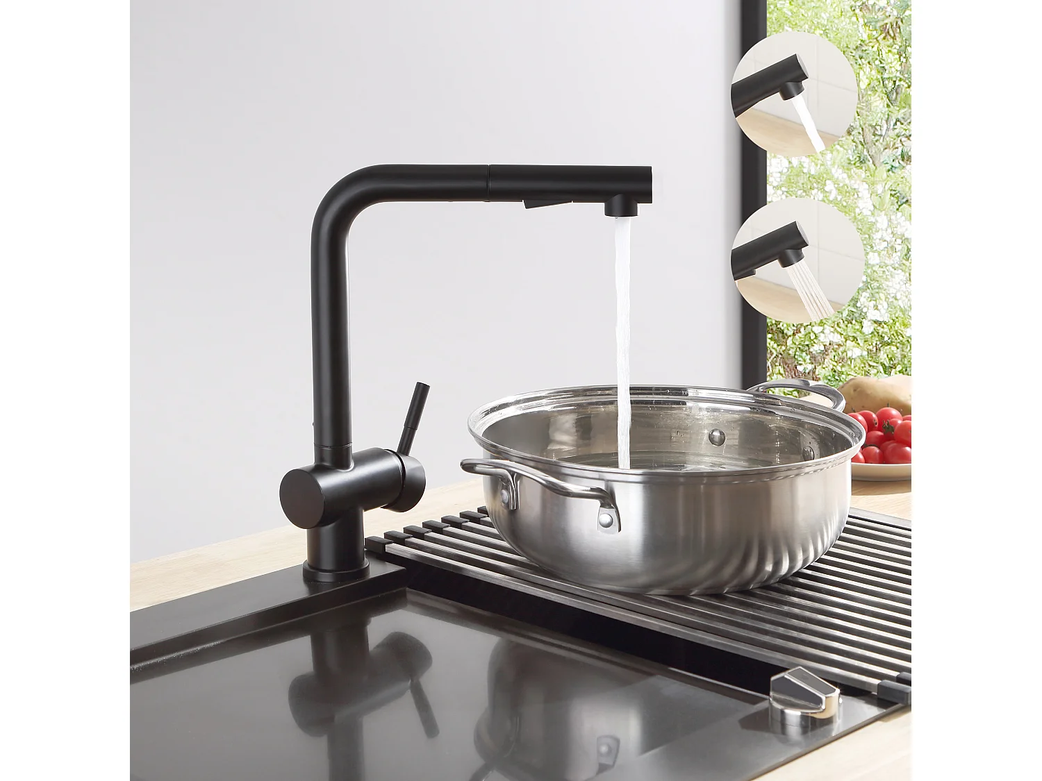 Cecipa max Mitigeur Cuisine Avec Douchette Extractible - Robinet de Cuisine  à 2 Modes de Pulvérisat - Mitigeur Evier Noir,EU Modèle