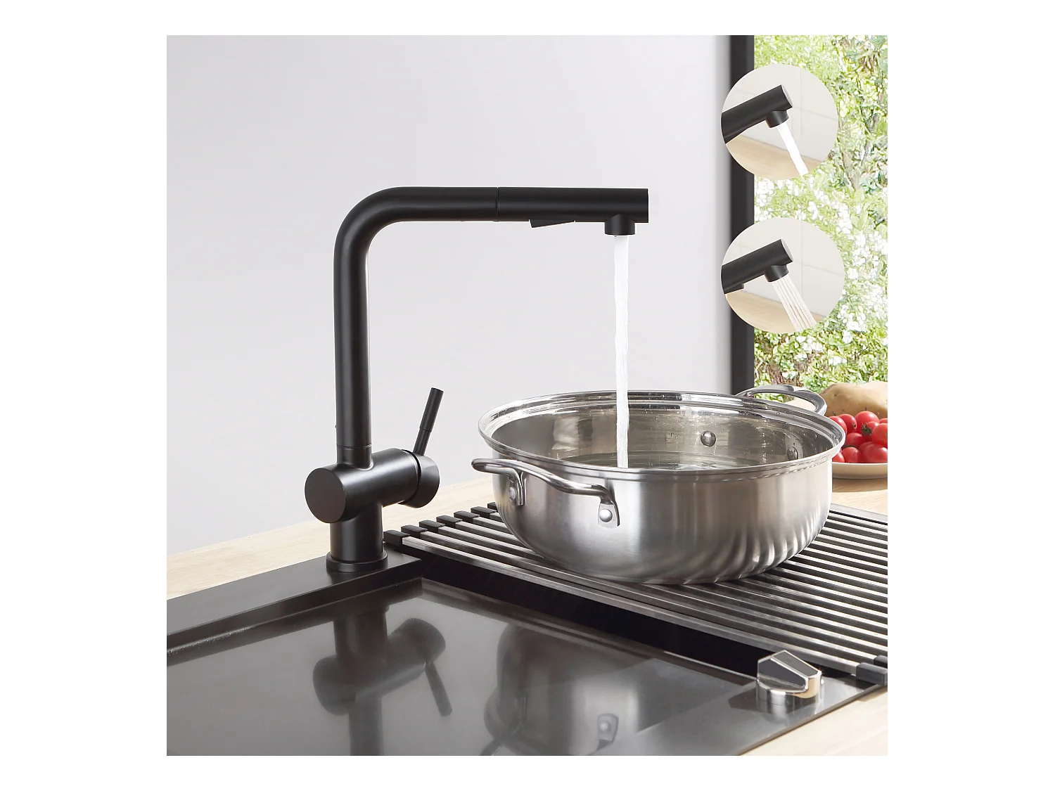 Cecipa max Mitigeur Cuisine Avec Douchette Extractible - Robinet de Cuisine  à 2 Modes de Pulvérisat - Mitigeur Evier Noir,EU Modèle
