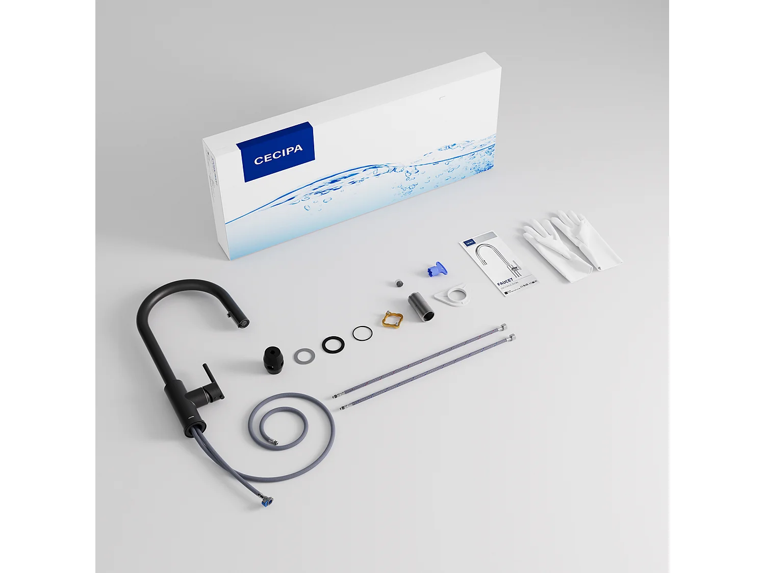 Miscelatore da cucina CECIPA MAX 2 pezzi con doccetta estraibile Rubinetto da cucina girevole a 360° con 2 getti tra cui scegliere Rubinetti neri di alta qualità