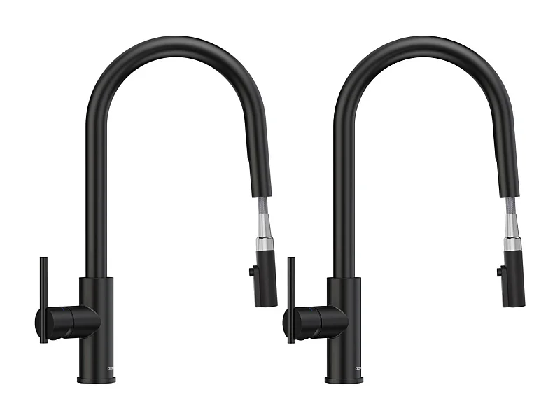 Mezclador de cocina CECIPA MAX de 2 piezas con grifo de cocina giratorio 360 con rociador extraíble y 2 chorros para elegir entre grifos negros de alta calidad