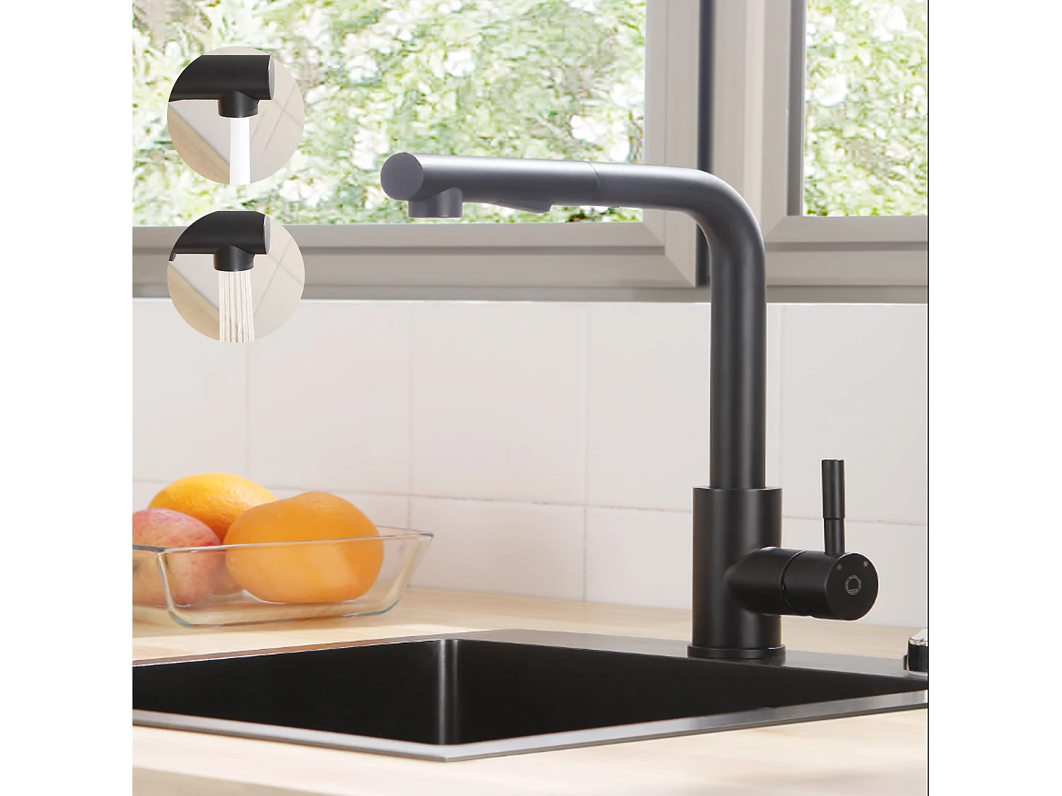 Cecipa max Mitigeur de Cuisine Robinet Cuisine avec Douchette Robinet d'évier Extractible à 2 Jets Mitigeur Evier Acier Inox (Noir),EU Modèle