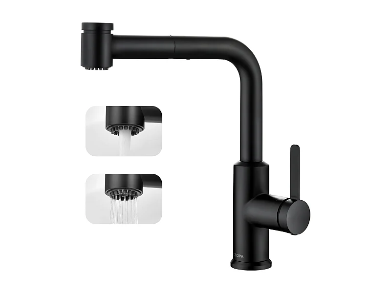 Cecipa max Uittrekbare Keukenmengkraan met 40 cm Uittrekbare Sproeier Keukenmengkraan met 2 Jets Koud en Heet Water Zwart, EU-model