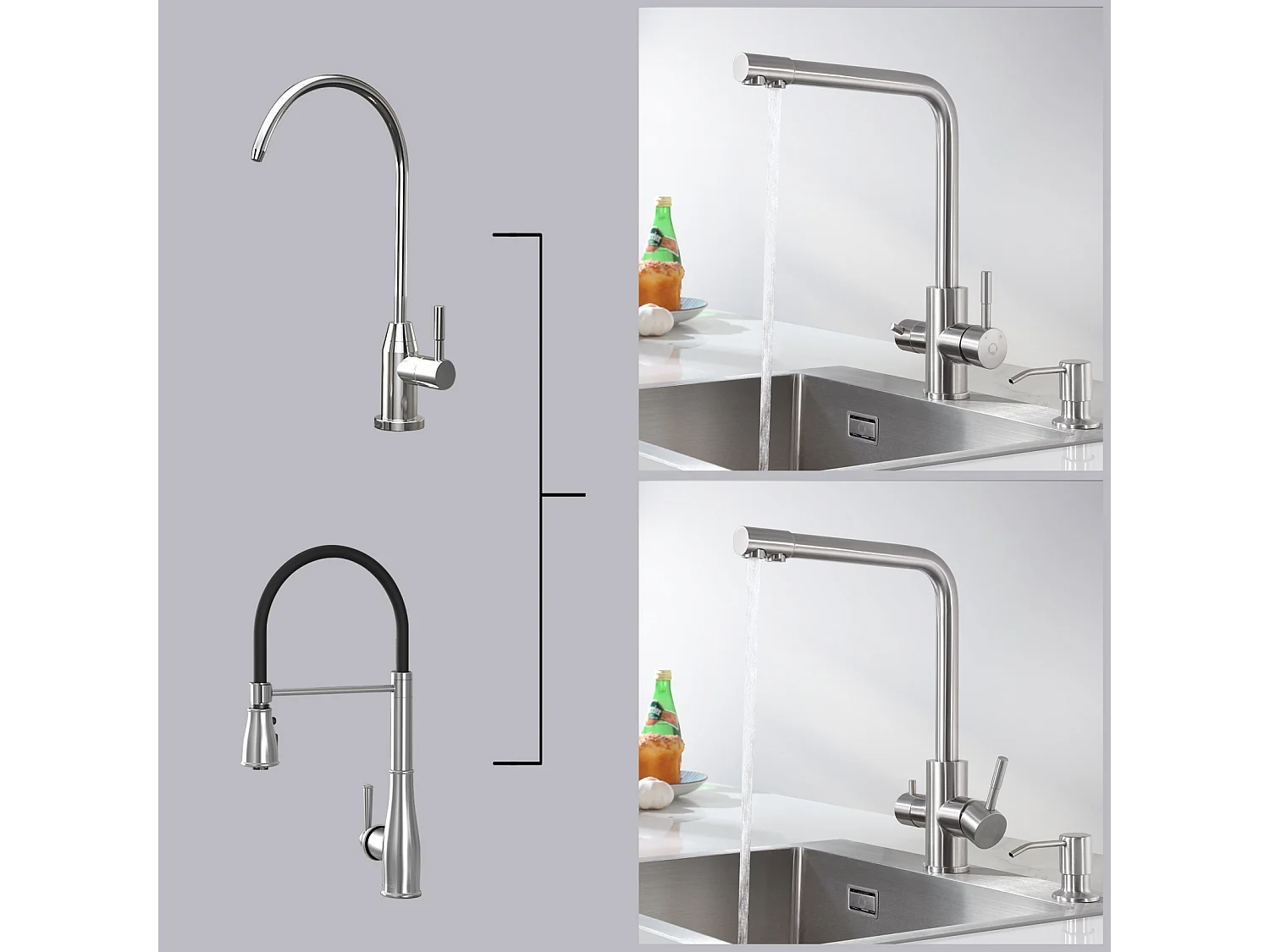 2PCS keukenkraan waterzuiveraar voor warm/koud water en gefilterd water - 3 in 1 wastafelmengkraan voor osmosesysteem - met 2 hendels