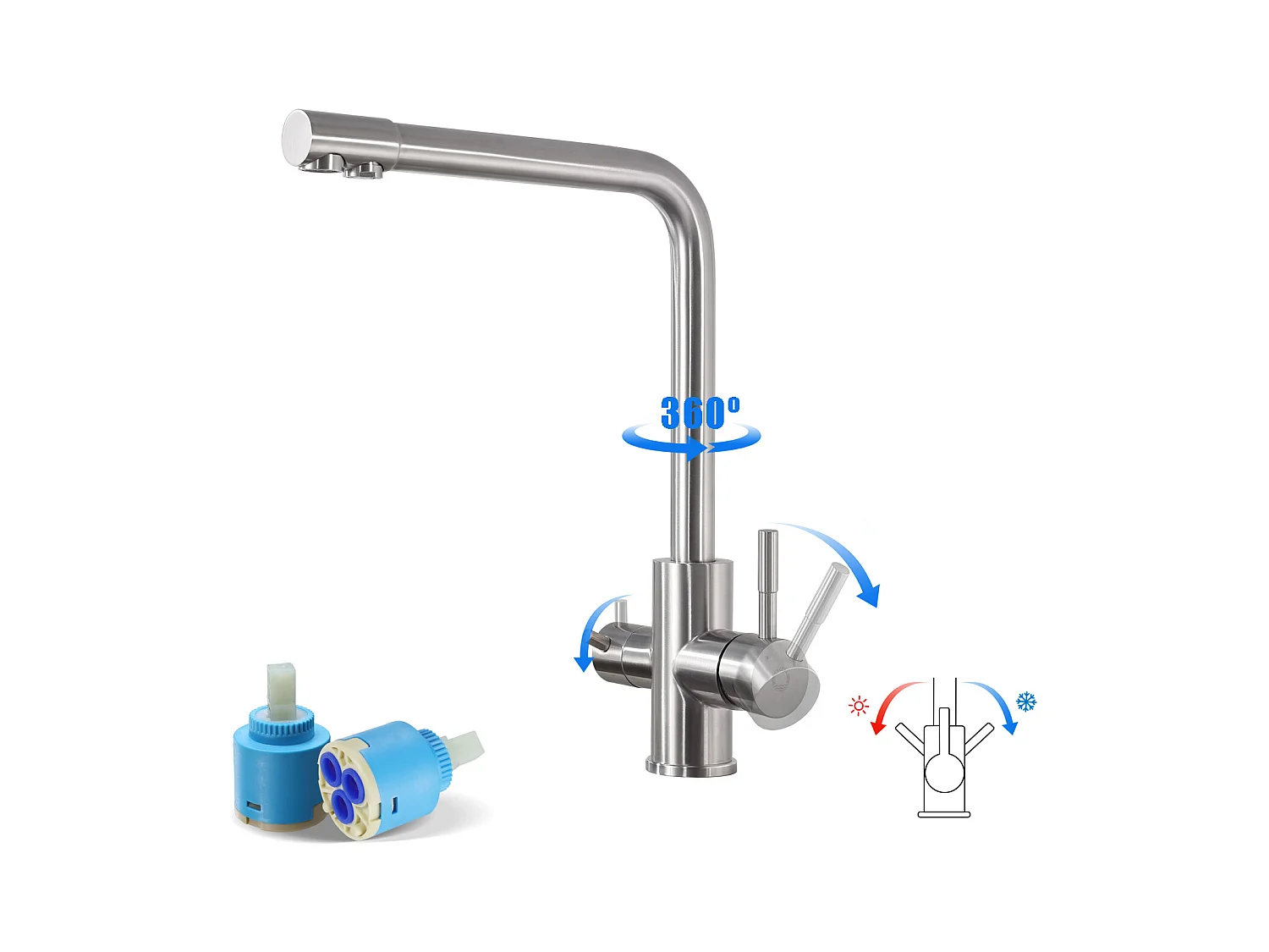 2PCS keukenkraan waterzuiveraar voor warm/koud water en gefilterd water - 3 in 1 wastafelmengkraan voor osmosesysteem - met 2 hendels