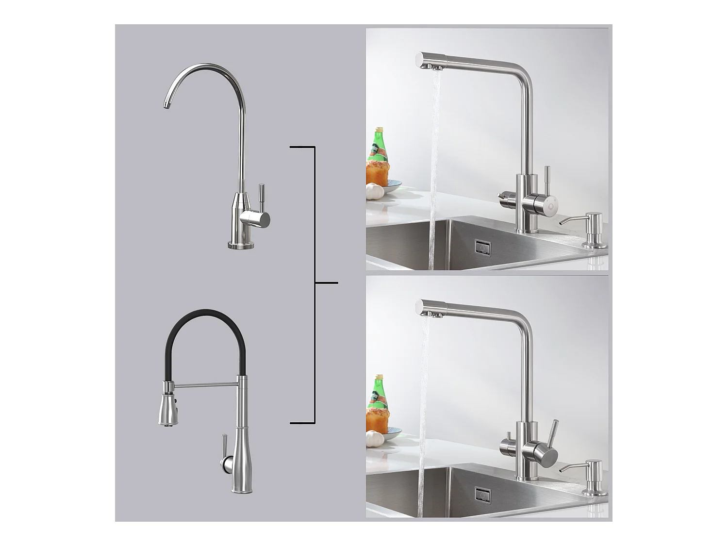 2PCS keukenkraan waterzuiveraar voor warm/koud water en gefilterd water - 3 in 1 wastafelmengkraan voor osmosesysteem - met 2 hendels