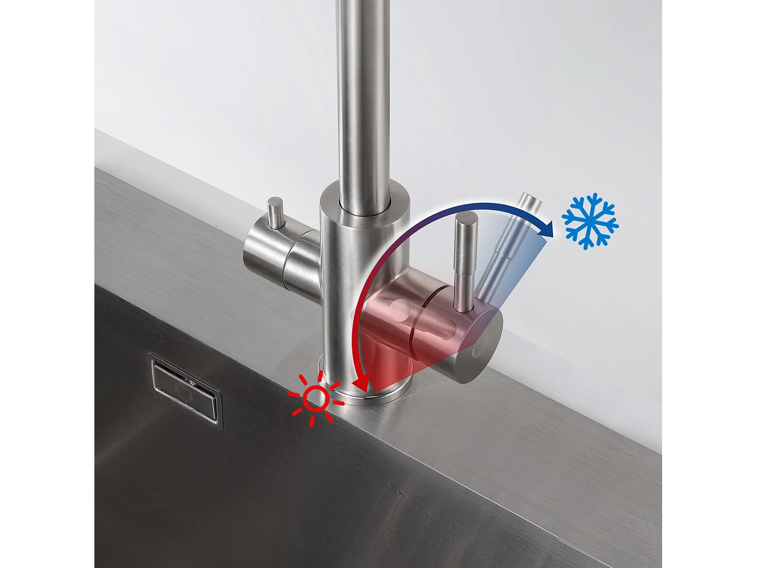 2PCS Mitigeur de Cuisine Purificateur d'eau pour l'Eau Chaude/Froide et l'Eau Filtrée - 3 en 1 Mitigeur de Evier pour Sstème D'osmose-Avec 2 Leviers