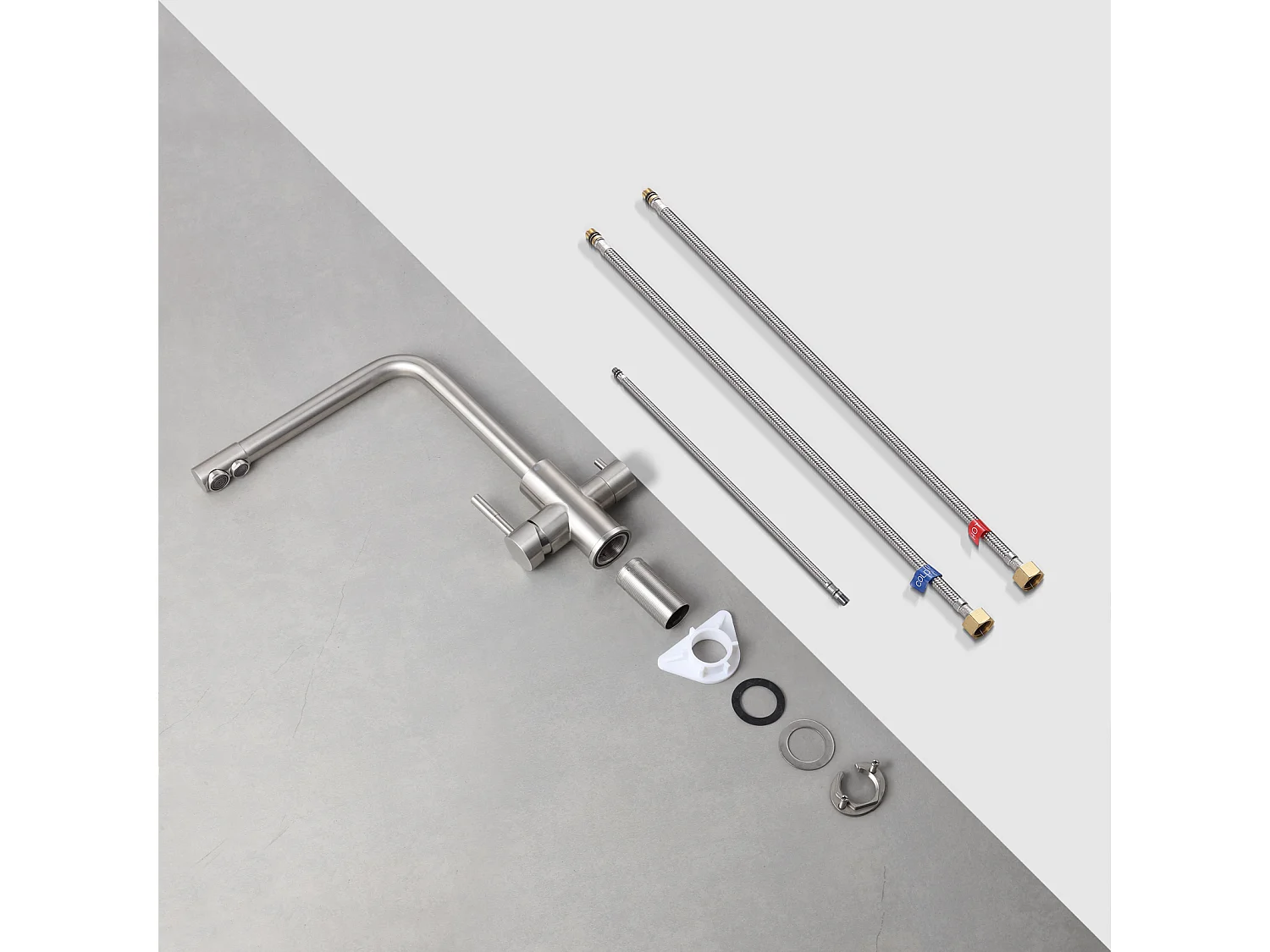 2PCS Mitigeur de Cuisine Purificateur d'eau pour l'Eau Chaude/Froide et l'Eau Filtrée - 3 en 1 Mitigeur de Evier pour Sstème D'osmose-Avec 2 Leviers