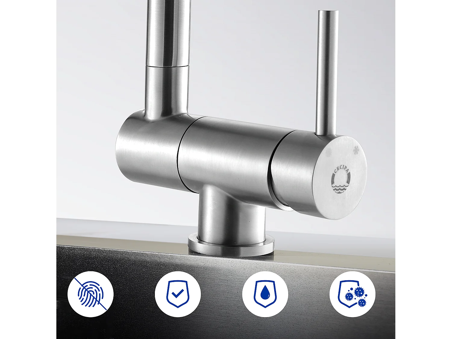 Cecipa max Mitigeur Evier Repliable en Inoxydable Brossé devant Fenêtre, Robinet Évier Robinet de Cuisine avec barboteur démotable,EU Modèle