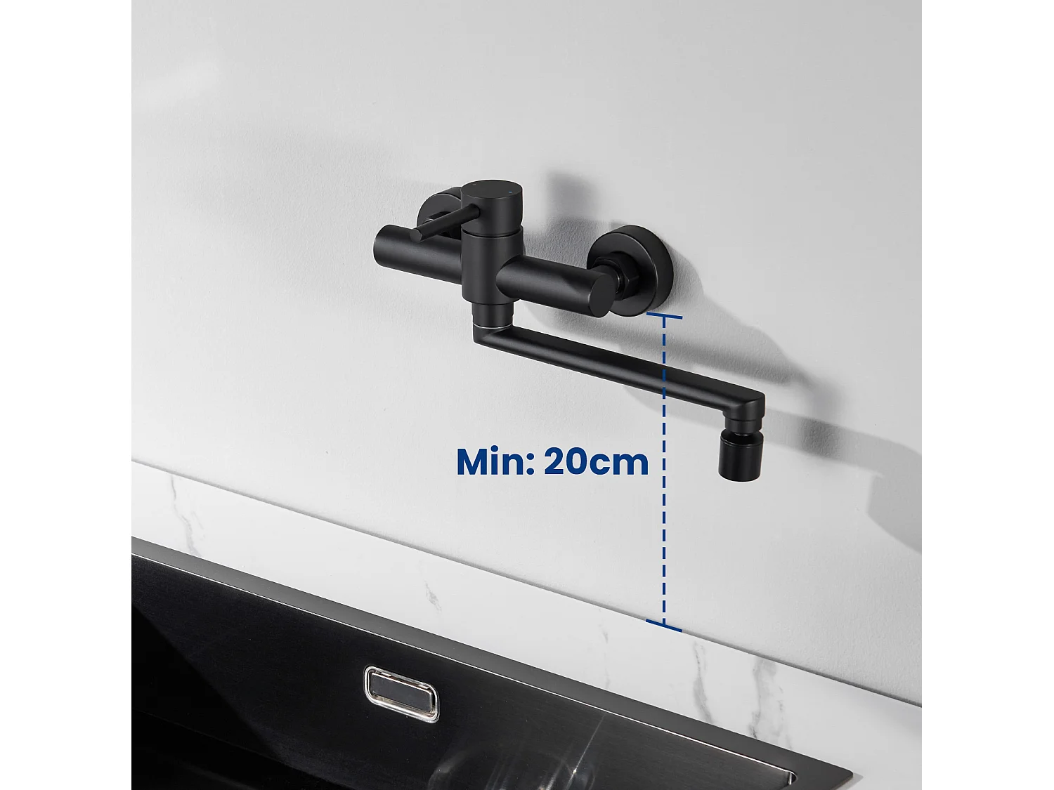 Cecipa max Miscelatore cucina a parete, Rubinetto lavabo a parete 2 getti, Miscelatore cucina girevole 360° Nero Rubinetti lavabo, modello EU