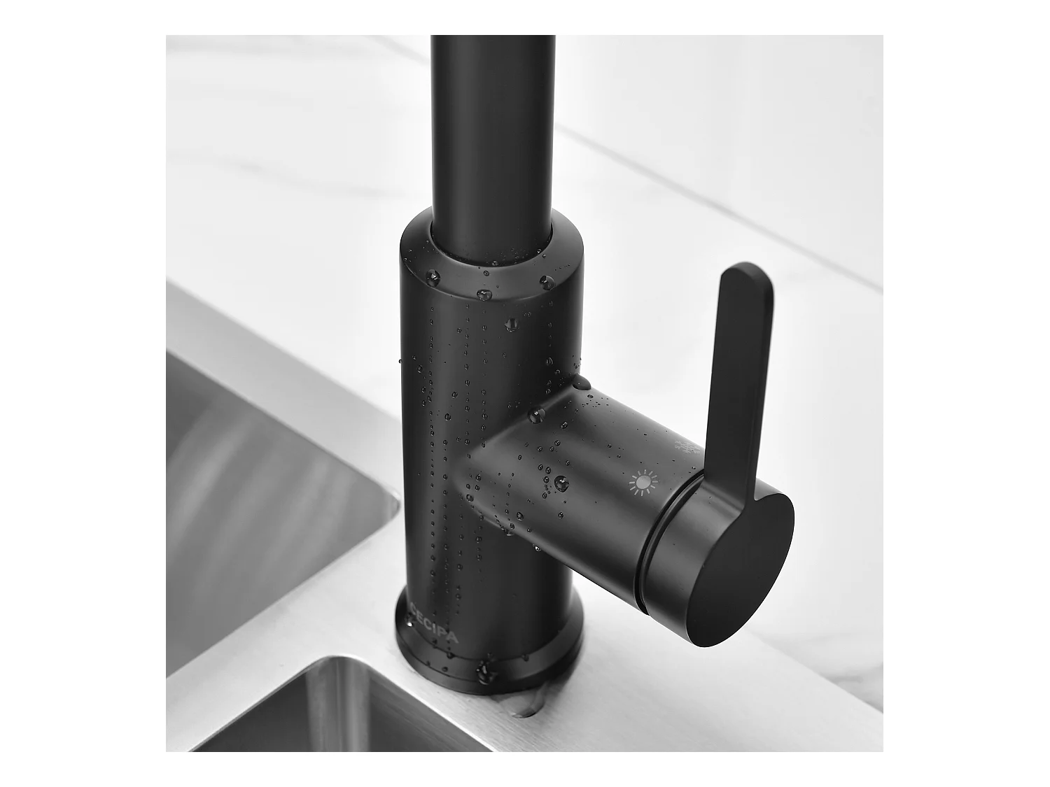 Cecipa max Küchenmischbatterie mit ausziehbarer Brause, schwarzer Spültischhahn, Wasserhahn für heißes und kaltes Wasser, 2 Wasserauslassmodi, EU-Modell