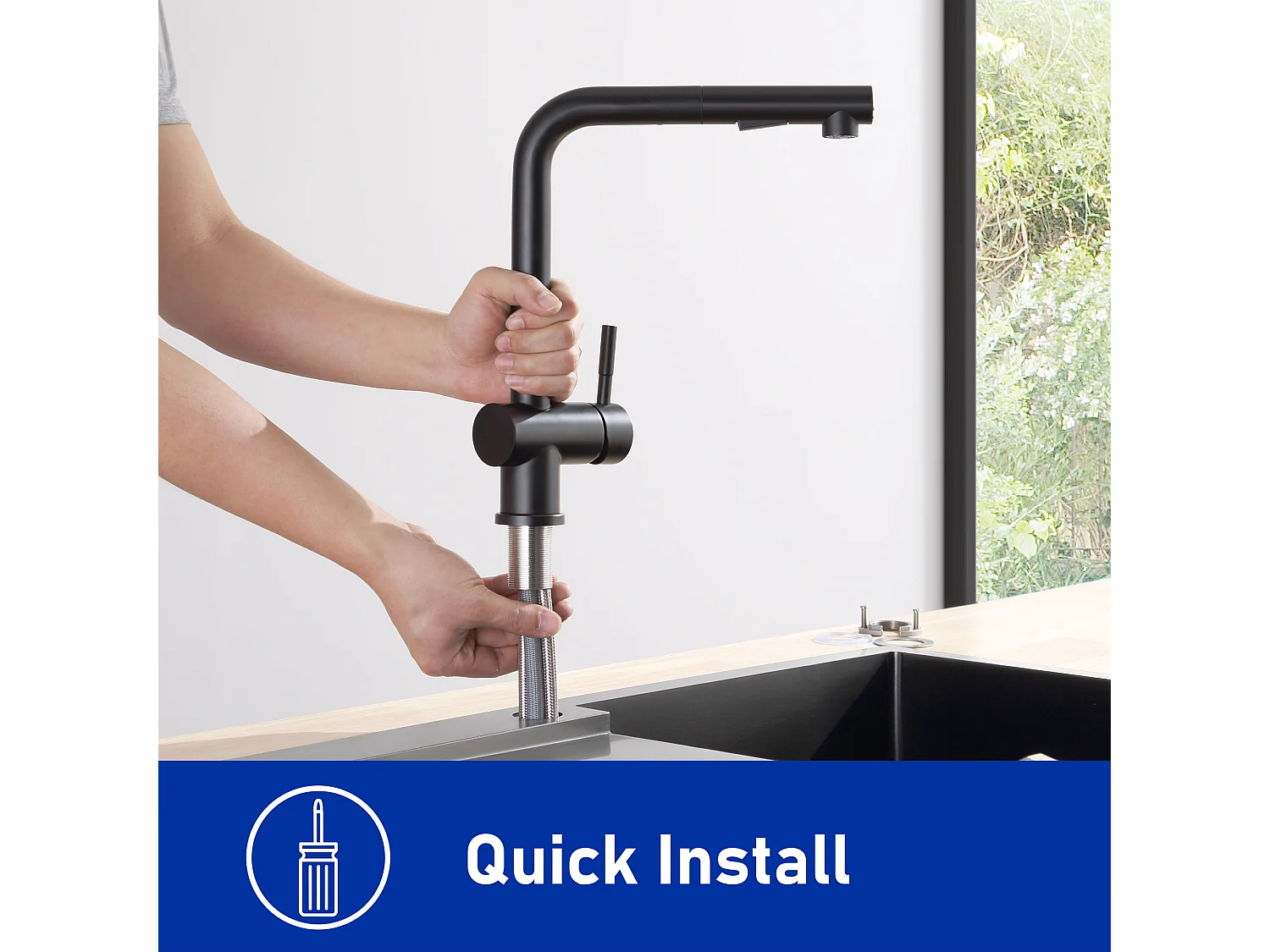 Cecipa max 2PCS zwarte aanrechtmengkraan met uittrekbare spray - 2 spuitmodi - roestvrijstalen keukenkranen, EU-model