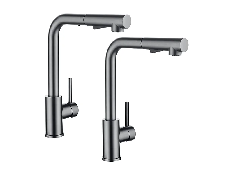 2PCS Cecipa MAX keukenkraan met spray, keukenmengkraan met uittrekbare spray, spoelbakkraan met 2 straalsoorten, 360 ° draaibaar, grijs zwart