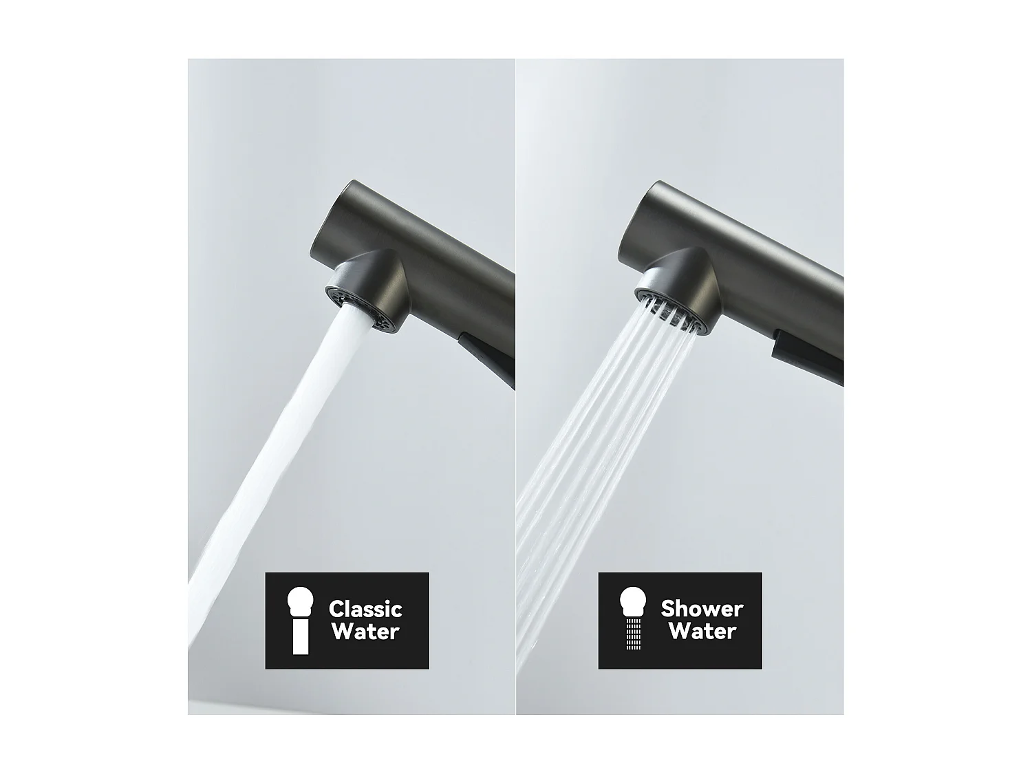 2PCS Cecipa MAX keukenkraan met spray, keukenmengkraan met uittrekbare spray, spoelbakkraan met 2 straalsoorten, 360 ° draaibaar, grijs zwart