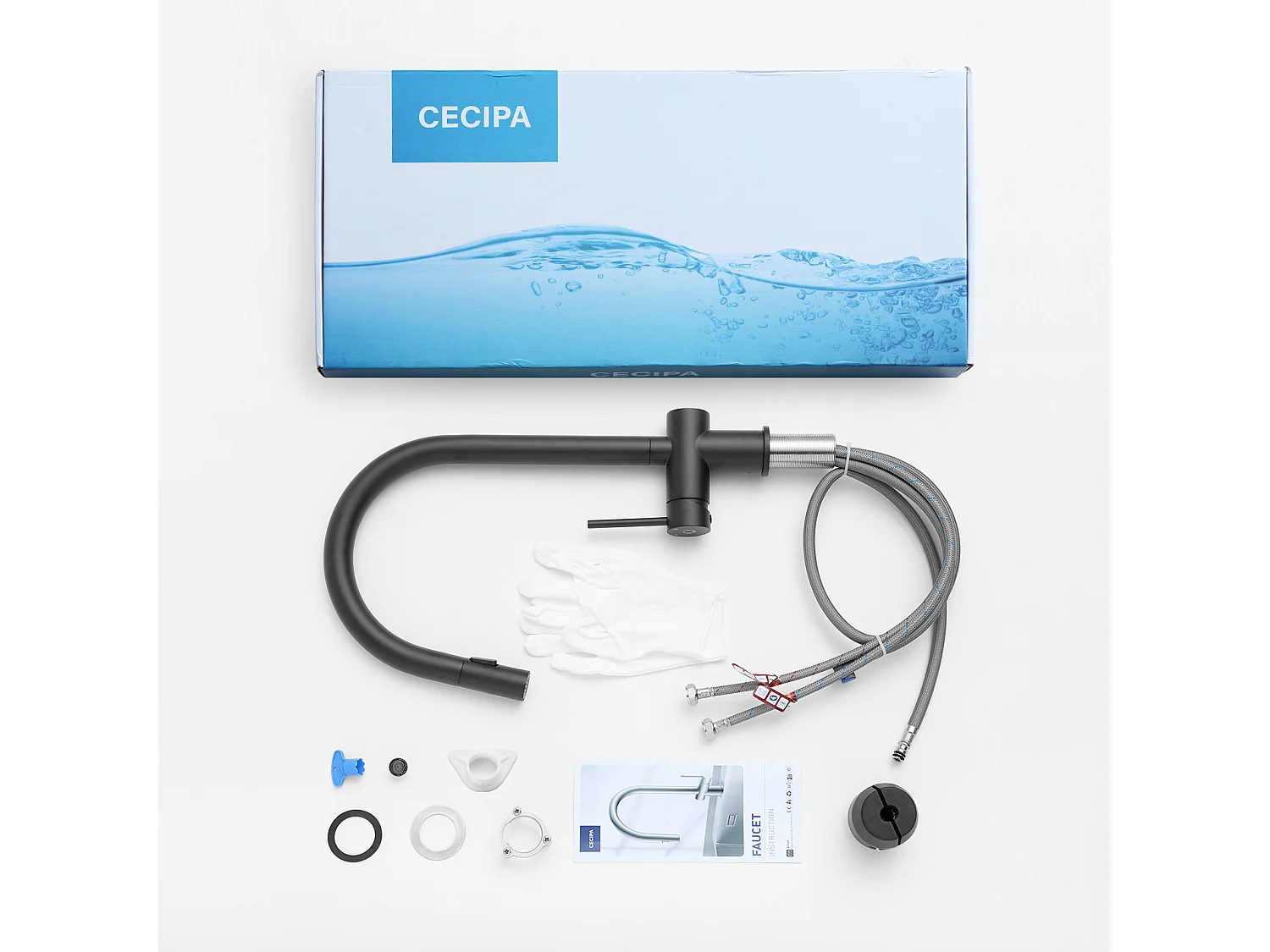 2PCS CECIPA MAX Keukenmengkraan met uittrekbare spray Keukenkraan met 2 watersproeitypes 360 ° draaibare wastafelkraan (zwart)