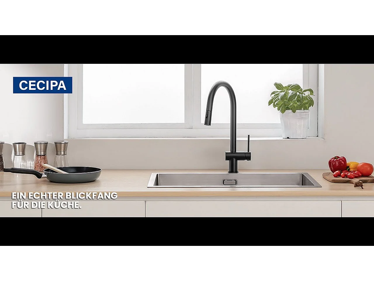 Rubinetto da cucina CECIPA MAX, 2 pezzi, con doccetta estraibile, rubinetto da cucina con 2 tipi di getto d'acqua, rubinetto per lavello ruotabile a 360° (nero)