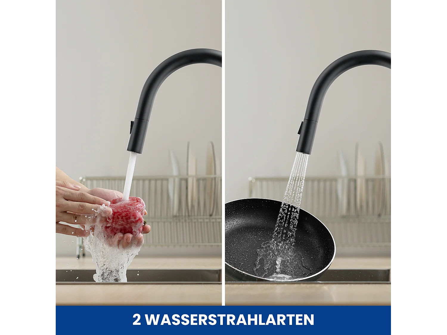 2PCS CECIPA MAX Mitigeur de Cuisine avec Douchette Extractible Robinet de Cuisine avec 2 Types de Jet D'eau Robinet d'évier Rotatif à 360 ° (Noir)