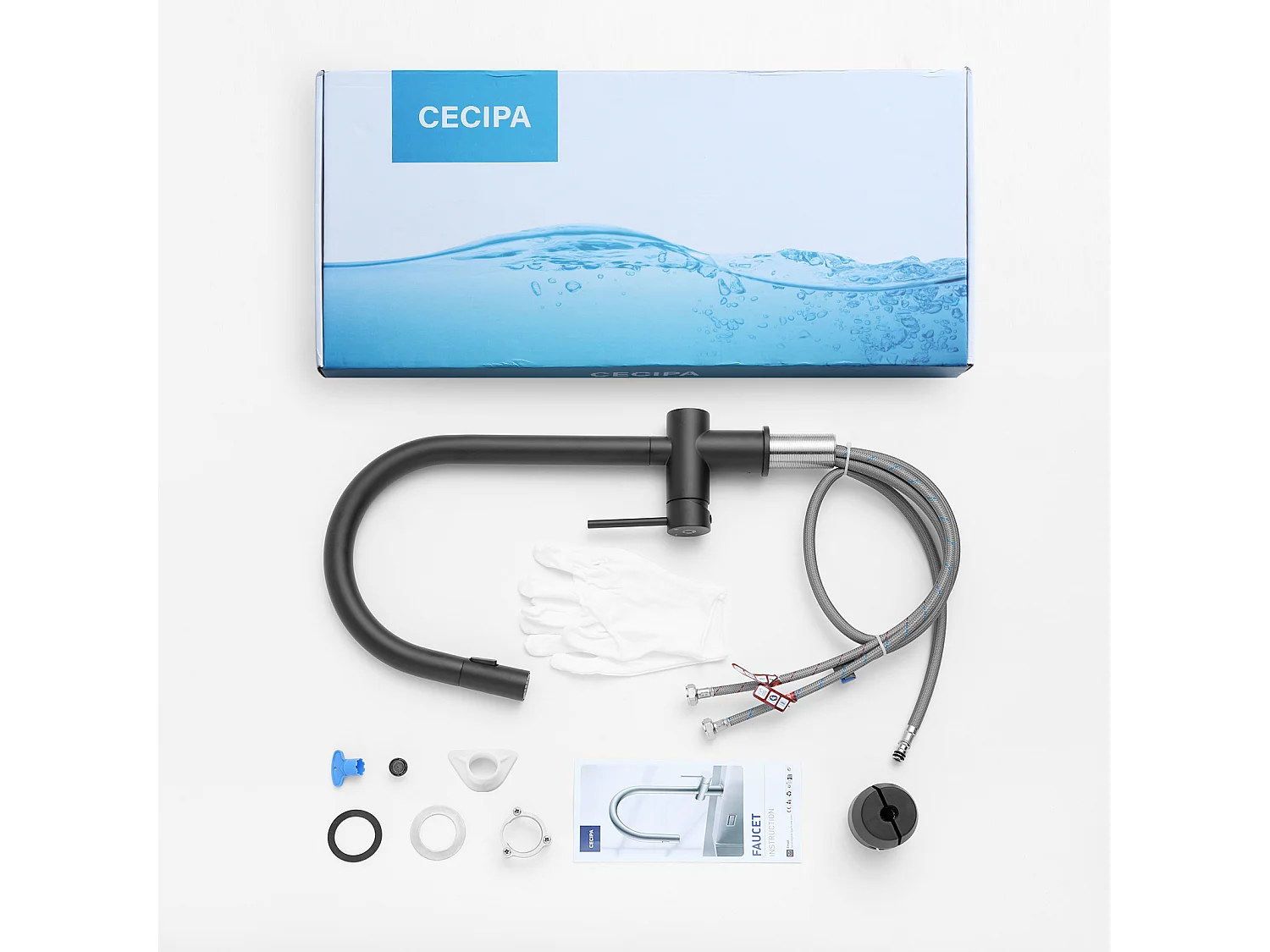 2PCS CECIPA MAX Mitigeur de Cuisine avec Douchette Extractible Robinet de Cuisine avec 2 Types de Jet D'eau Robinet d'évier Rotatif à 360 ° (Noir)