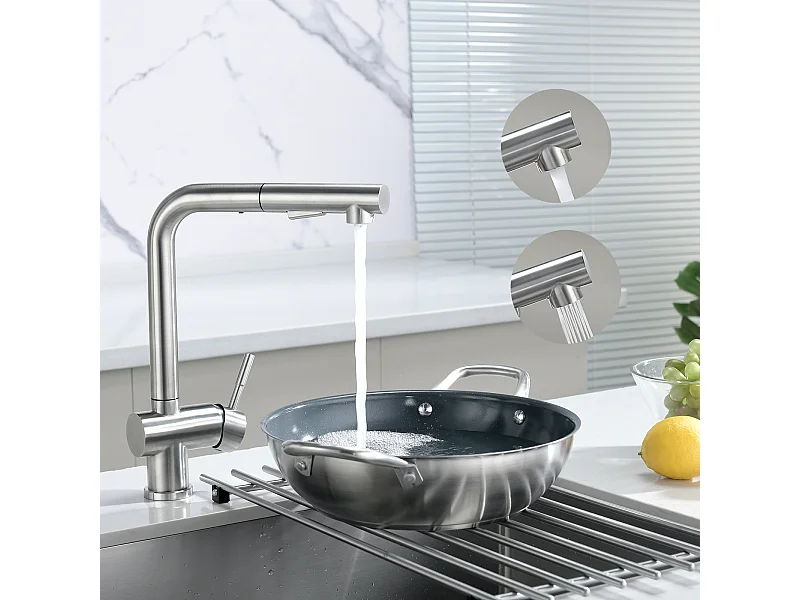 Cecipa max Miscelatore Cucina con Doccia Estraibile, Miscelatore 2 Getti, Miscelatore Lavello con Getto Estraibile, Spazzolato, Modello EU