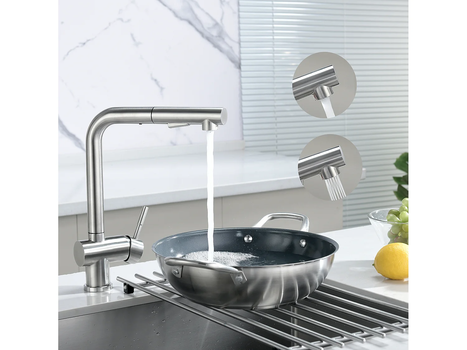 Cecipa max Miscelatore Cucina con Doccia Estraibile, Miscelatore 2 Getti, Miscelatore Lavello con Getto Estraibile, Spazzolato, Modello EU